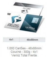 1.000 Cartões - 48x88mm Couchê - 300g - 4x1 Verniz Total Frente